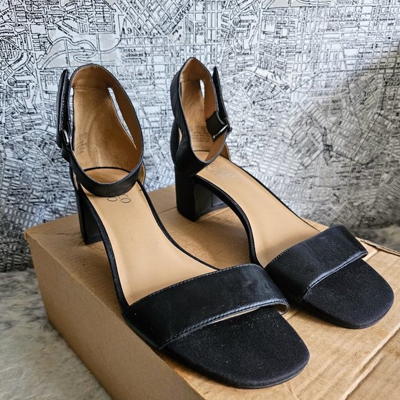 Franco Sarto Leather Blocked Heeled Black Sandals - Picture 1 of 4